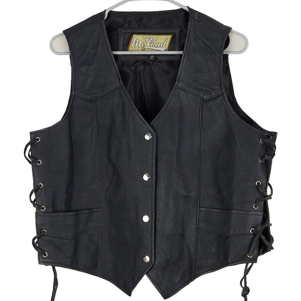 Vintage McLoud Black Leather Motorcycle Vest Unsized